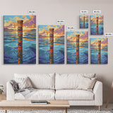 Tribal Water, Pole, Peaceful, Framed Canvas Print tranquil ocean pole artwork, tribal inspired sea painting, boho decor, hallway wall art