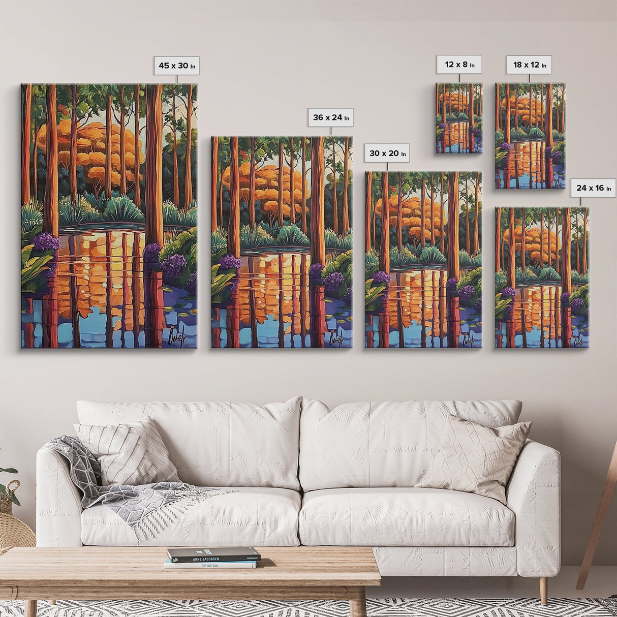 Forest Reflections, Tranquil, Trees, Canvas Print peaceful landscape art, serene nature wall decor, cabin bathroom art, rustic boho style