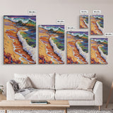 Beach Waves, Sunset, Framed Canvas Print, Vibrant Coastal Wall Art, Tropical Ocean Decor, Colorful Living Room Wall Art, Boho Beach Print