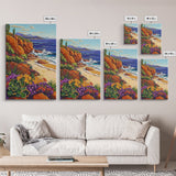 Ocean Cactus, Sunset, Framed Canvas Print, Southwest Coastal Art, Desert Beach Wall Decor, Colorful Nature Scene, Bathroom Wall Art