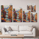Waterfall Cliffs, Ocean, Framed Canvas Print, Tropical Canyon Wall Art, Colorful Nature Inspired Decor, Bathroom art, Entryway Wall Art