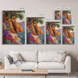 Cave Beach, Flowers, Framed Canvas Print, Coastal Landscape Wall Art, Colorful Boho Nature Decor, Living Room art, Office Wall Art