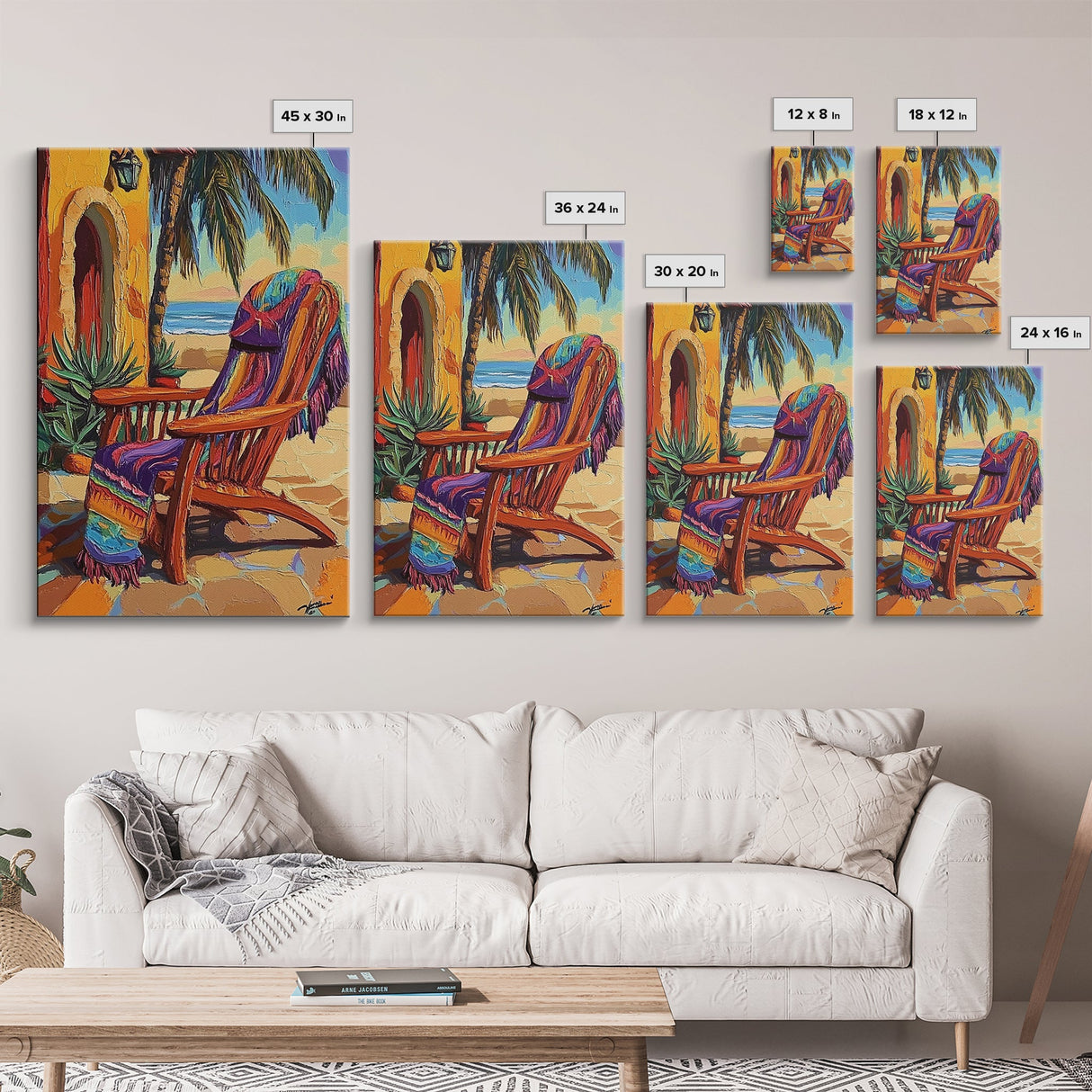Chair Blanket, Breeze, Shore, Canvas Print, beach chair art, coastal boho decor, sunny retreat wall art, tropical relaxation, porch vibes