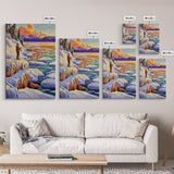 Winter Fishing, Snow, Landscape, Framed Canvas Print peaceful snowy fishing scene, winter mountain art, lodge or cabin living room wall decor