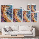 Cliff Shoreline, Ocean, Flowers, Framed Canvas Print, coastal boho art, colorful seascape, beach lover gift, bathroom or hallway art