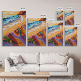 Shore Blanket, Waves, Golden, Canvas Print, tropical boho decor, beach sunset wall art, oceanview relaxation scene, summer bathroom decor