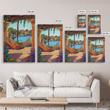 Hammock Patio, Relax, Lake, Framed Canvas Print, bohemian outdoor decor, tropical vacation art, summer patio vibe, living room wall art