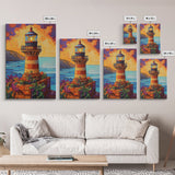 Lighthouse Ocean, Sunset, Boho, Framed Canvas Print, Lighthouse Wall Art, Coastal Decor, Nautical Sunset Canvas, Living Room Boho Artwork