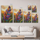Tropical Feather, Sunset, Boho, Framed Canvas Print, Tropical Feather Wall Art, Sunset Jungle Decor, Boho Botanical Artwork, Bedroom Accent