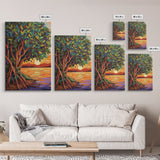 Sunset Tree, Roots, Mangrove Tree Wall Art, Spiritual Nature Decor, Zen Meditation Room Accent, Framed Canvas Print