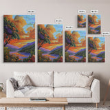 Sunset Lake, Tree, Vivid Nature Framed Canvas Print, Autumn Scenic Wall Art, Bedroom Fall Landscape Decor, Impressionist Style
