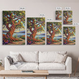 Majestic Tree, Lakeside, Sunset Canvas Print, Nature Lover’s Wall Art, Cabin Living Room Decor, Whimsical Landscape Painting