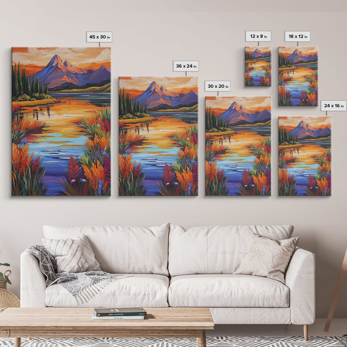 Mountain Autumn, River, Vibrant Reflection Canvas Print, Nature Wall Decor, Cabin or Lodge Living Room Art, Fall Landscape Style