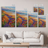 Ocean Cliffside, Floral, Seascape, Framed Canvas Print, Coastal Nature Wall Art, Bold Botanical Beach Decor, Bathroom Accent Piece