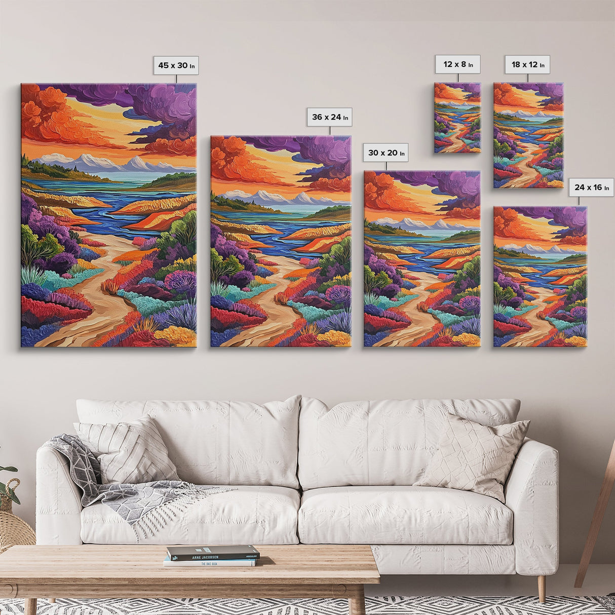 Mountains River, Clouds, Autumn, Framed Canvas Print, Bold Fall Landscape Art, Cozy Cabin Decor, Nature Lover Living Room Accent