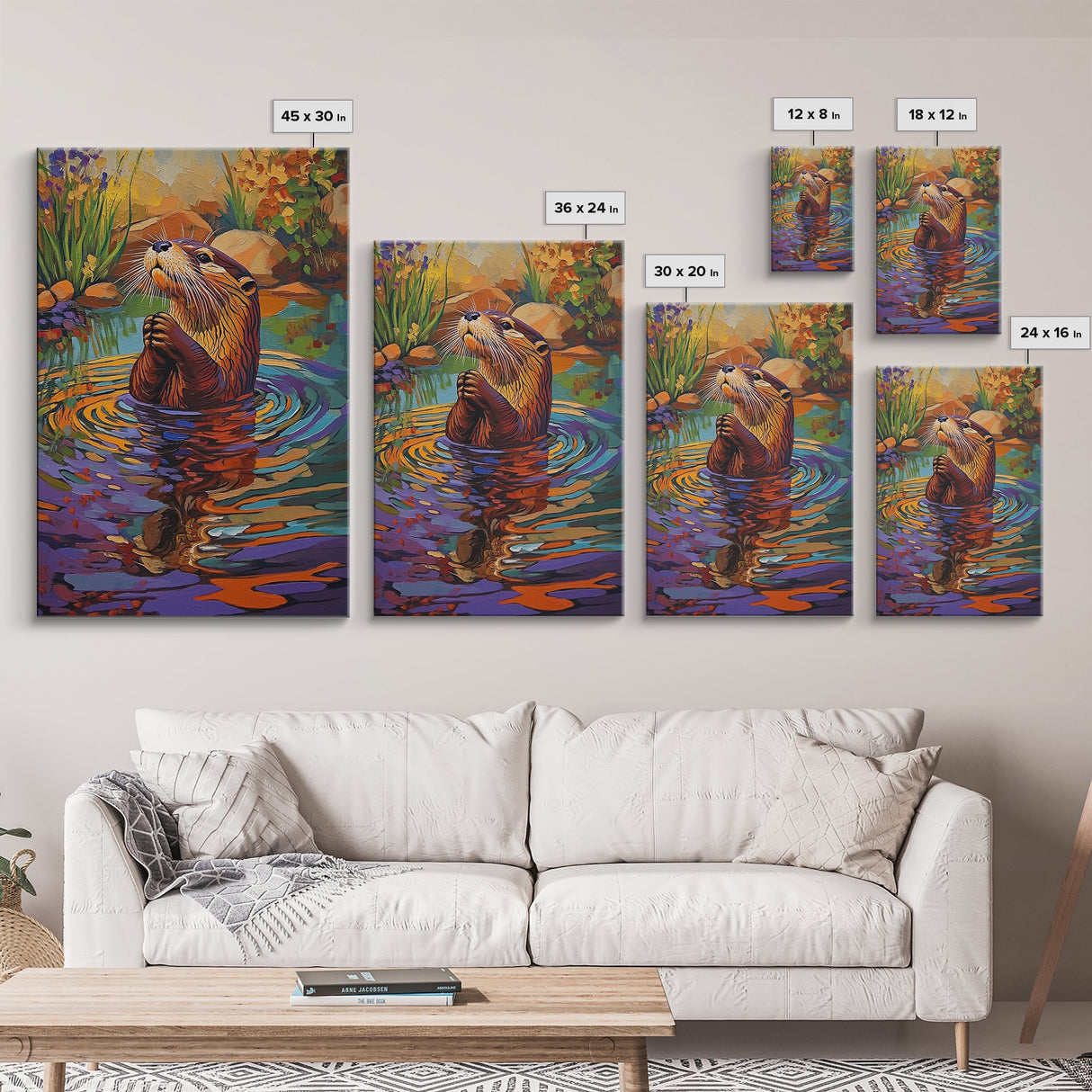 Whimsical Otter Art, Animal Lover Gift, Vibrant Nature Print, Wildlife Decor, Framed Canvas Print, Nursery Wall Art, playful artwork