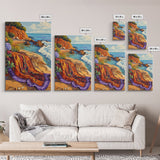 Ocean Blanket, Coast, Framed Canvas Print, Coastal boho art, beach blanket painting, vibrant seashore scene, bedroom wall art, summer vibes