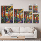 Palm Forest, Jungle Path, Tropical Garden, Canvas Print, exotic greenery, vibrant landscape painting, boho decor, Bathroom Wall Art