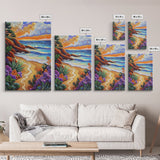 Coastal Sunset, Tropical Beach, Colorful Seascape, Ocean Art, Framed Canvas Print, Vibrant wall decor, Bathroom Wall Art, boho art