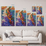 Ocean Feathers, Splash Art, Bright Abstract, Color Burst, Framed Canvas Print, Living Room Wall Art, modern tropical art, bold color
