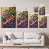 Fiesta Garden, Cactus Flowers, Bright Patio, Mexican Blooms, Framed Canvas Print, Kitchen Wall Art, boho floral decor, folk charm