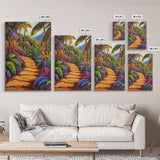 Tropical Trail, Jungle Pathway, Bright Nature Scene, Canvas Print, Boho Living Room Wall Art, Exotic Garden Decor, Colorful Tropical Painting