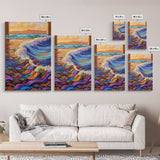 Wave Splash, Colorful Fish, Ocean Dance, Sunset Surf, Framed Canvas Print, Coastal Wall Art, Playroom Decor, Underwater Fantasy Art