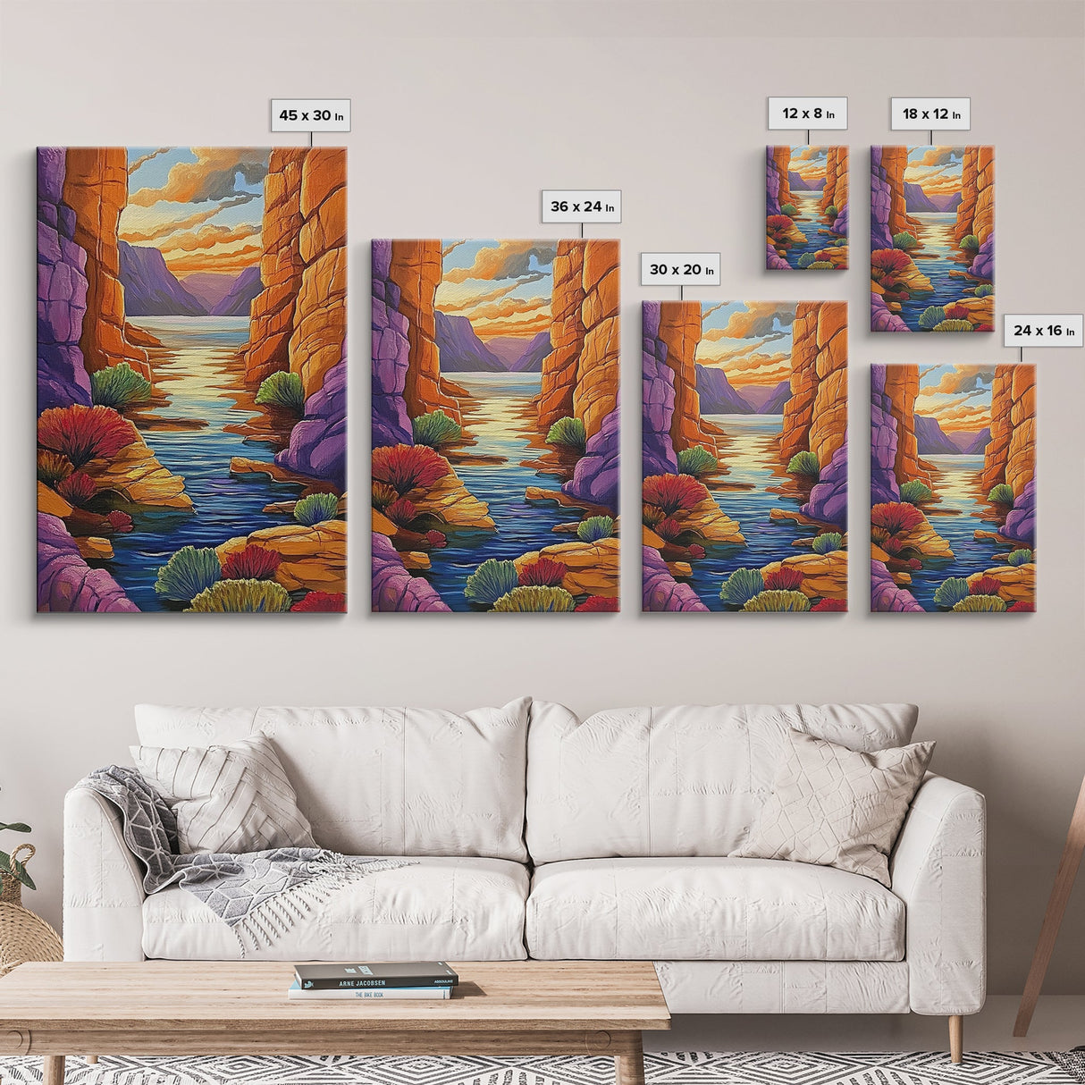 Canyon River, Twilight Calm, Desert Sunset, Flowing Stillness, Canvas Print, Nature Wall Art, Southwest Style, Peaceful Bedroom Decor