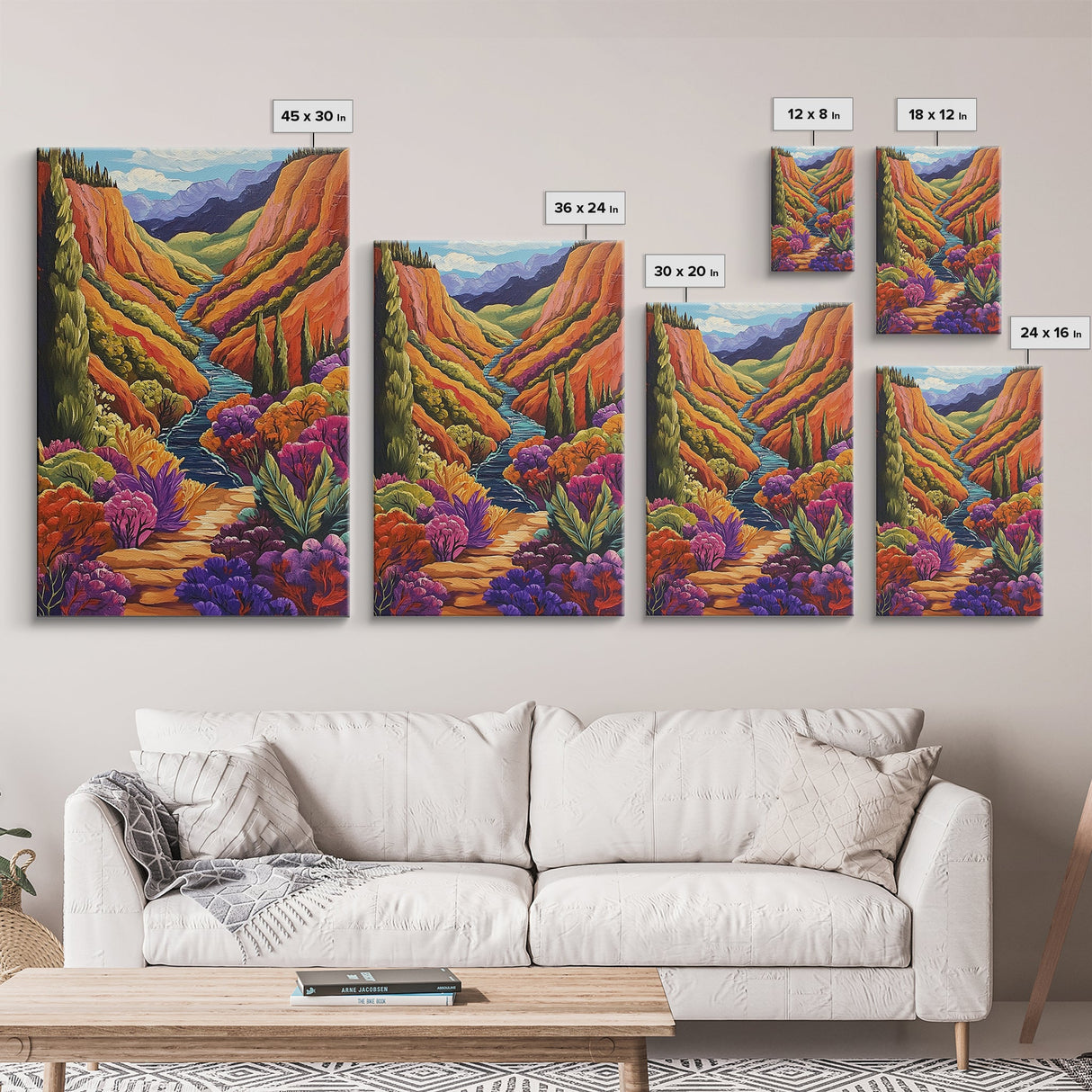 Vibrant Canyon Trail, Fall Mountainscape Art, Colorful Nature Painting, Canvas Print, Autumn Decor, Rustic Cabin Wall Art, Boho Vibe