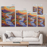 Waterfall Stream, Sunset Sky, Mountain Flow, Fall Colors, Nature Home Decor, Rustic Cabin Vibe, Canvas Print, Living Room Wall Art