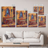 Spanish Piano, Sunlit Interior, Warm Rustic Style, Music Room Wall Art, Traditional Decor, Framed Canvas Print, Mediterranean Home Vibe