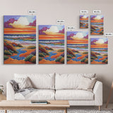 Coastal Sunset, Rolling Waves, Vibrant Beachscape, Boho Ocean Scene, Living Room Wall Art, Seaside Decor, Framed Canvas Print