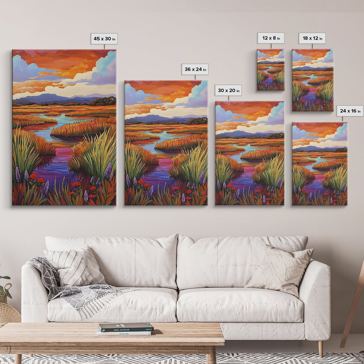 Autumn Wetlands, Sunset Marsh, Nature Escape, Rustic Color Landscape, Farmhouse Style, Fall Decor, Canvas Print, Entryway Wall Art