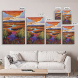 Autumn Wetlands, Sunset Marsh, Nature Escape, Rustic Color Landscape, Farmhouse Style, Fall Decor, Canvas Print, Entryway Wall Art