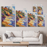Seaside Villa, Cliffside Beach, Coastal Home Art, Warm Summer Scene, Mediterranean Decor, Canvas Print, Dining Room Wall Accent