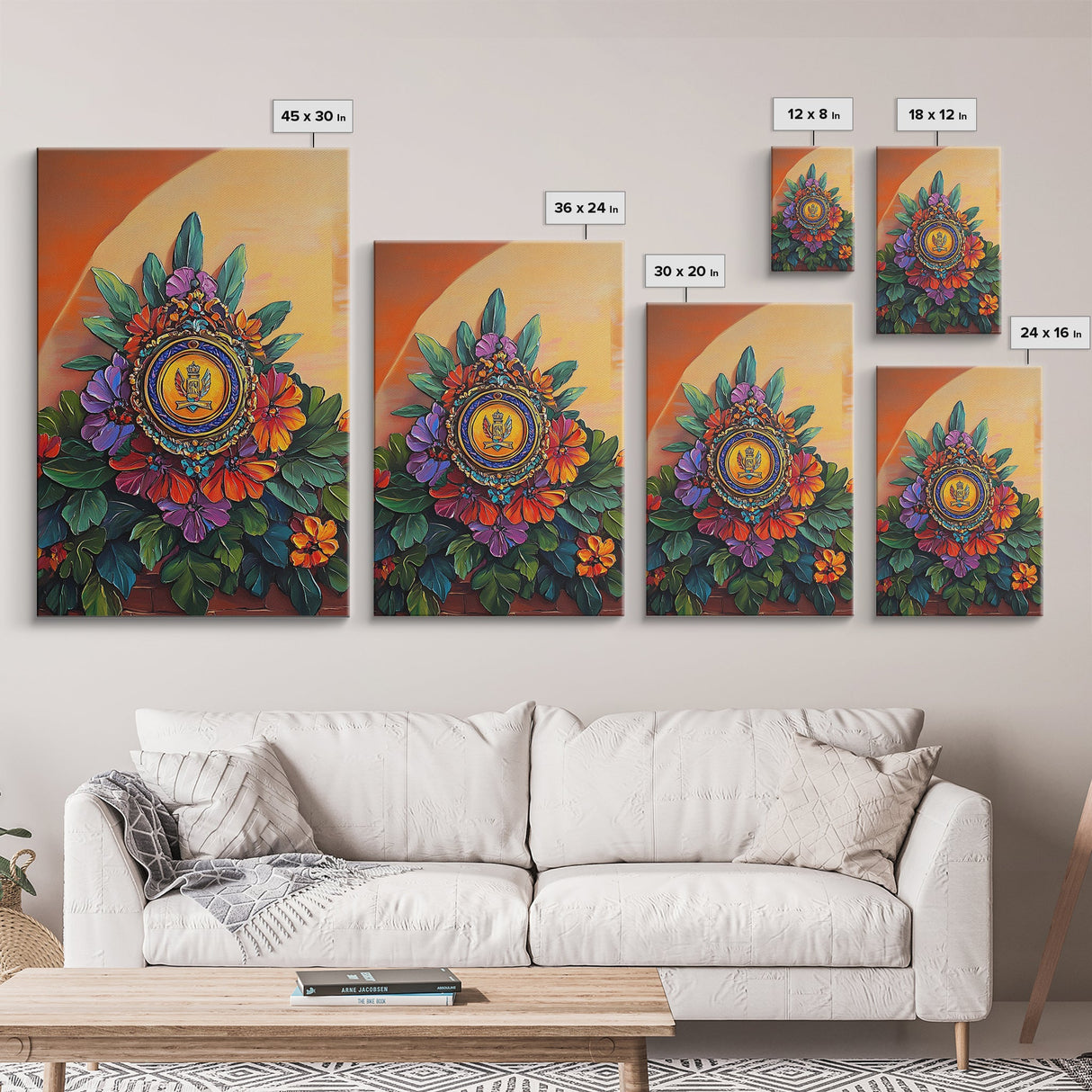 Royal Crest, Floral Emblem, Mediterranean Decor, Vibrant Details, Framed Canvas Print, Kitchen Wall Art, Spanish Wall Art, Regal Vibe