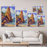 Rocky Spire, Cactus Landscape, Desert Coastline, Nature Escape, Framed Canvas Print, Western Wall Art, Adventure Travel Aesthetic