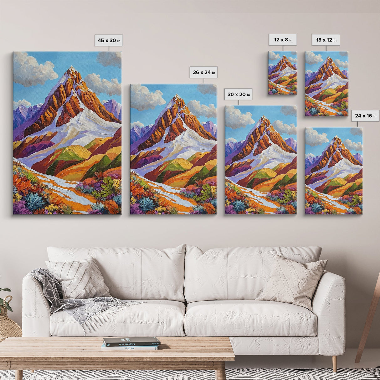 Mountain Peak, Snowy Landscape, Autumn Vibes, Nature Escape, Framed Canvas Print, Boho Wall Art, Fall Mountainscape, Living Room Wall Art