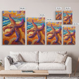 Starfish Closeup, Vibrant Shore, Ocean Texture, Coastal Beauty, Framed Canvas Print, Bathroom Wall Art, Beach House Decor, Seaside Boho Art