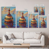 Buoy Ocean Sailboat Painting, Framed Canvas Print, Nautical boho decor, beach home wall art, coastal sunset colors, lakehouse vibe