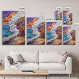 Ocean Wave, Sunset Sky, Rocky Coast, Vibrant Sea — Framed Canvas Print beach wall decor, colorful ocean art, coastal living room wall art