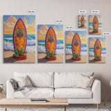 Floral Surfboard Art, Beach Sunset Decor, Tropical Surf Vibe, Canvas Print, Bright Ocean Wall Art, Bathroom Accent, Boho Coastal