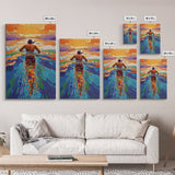 Man Swimming Sunset, Ocean Freedom Art, Tropical Wall Decor, Canvas Print, Bright Water Colors, Bold Bathroom Wall Art