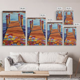 Painted Dock Scene, Vibrant Water Art, Lake House Decor, Canvas Print, Boho Coastal Wall Art, Summer Vibes, Nature Inspired