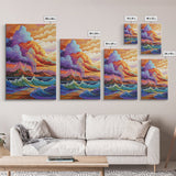 Stormy Coastal Sunset, Rainbow Clouds Over Ocean, Dramatic Sky Wall Art, Framed Canvas Print, Boho Nature Decor, Living Room Art