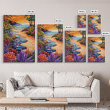 Tropical Beach Path, Sunset Garden Vibes, Colorful Coastal Landscape, Canvas Print, Boho Summer Decor, Bathroom Wall Art