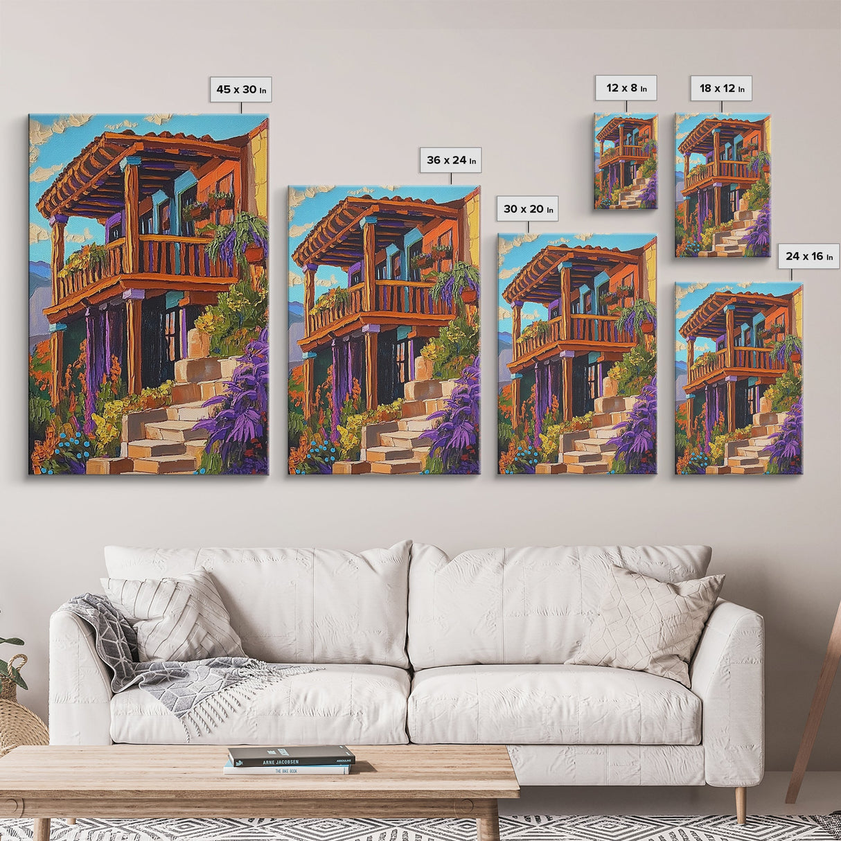 Rustic Balcony View, Desert Garden Colors, Southwest Home Art, Framed Canvas Print, Living Room Wall Art, Boho Summer Decor