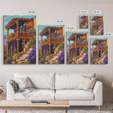 Rustic Balcony View, Desert Garden Colors, Southwest Home Art, Framed Canvas Print, Living Room Wall Art, Boho Summer Decor