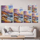 Rocky Beach Landscape, Dramatic Sky Scene, Coastal Ocean View, Canvas Print, Fall Nature Decor, Living Room Wall Art