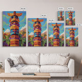 Totem Pole Painting, Tribal Inspired Decor, Canvas Print, Vibrant Wall Art, Boho Art Style, Entryway Statement Art, Unique Cultural Art